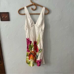 Soma White Floral 100% Silk Slip Nightgown V Neck Dress Size Small Romantic